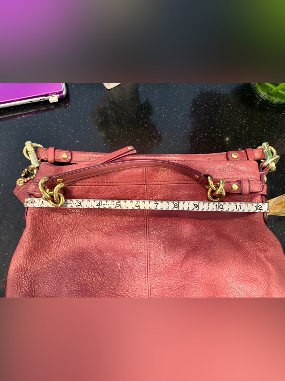 Coach Pebbled Leather Shoulder Bag in Raspberry - Picture 7 of 8